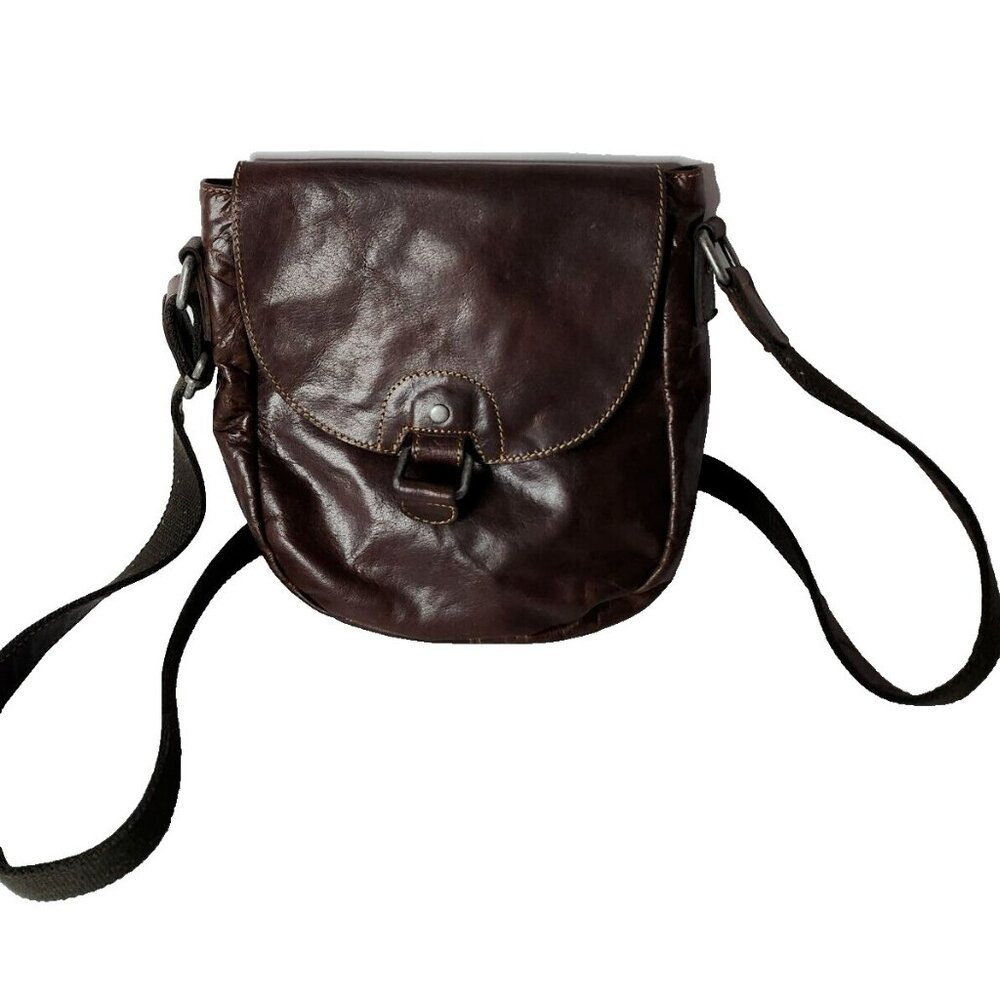 Jack Georges Voyager‎ Crossbody Shoulder Saddle Bag Purse Brown Genuine Leather